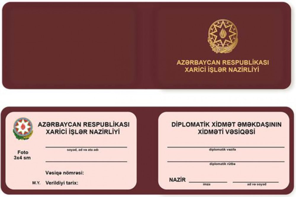 Azerbaycan diplomatlarinin xidmeti vesiqesinin numunesi tesdiq edilib - FOTO