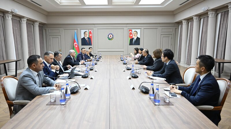 Eli Esedov Asiya Inkisaf Bankinin prezidenti ile gorusub