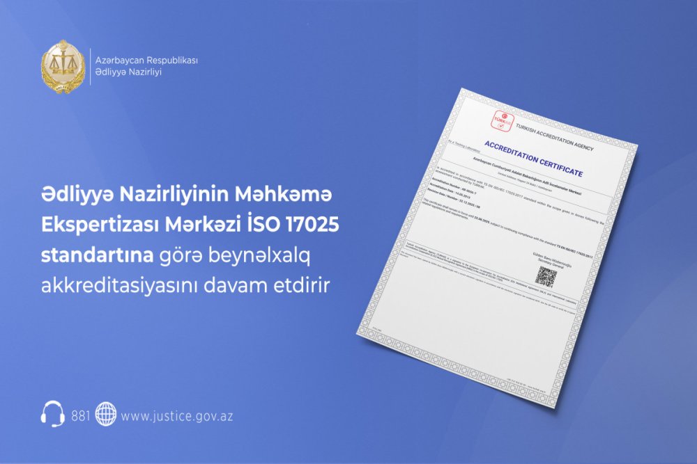 Edliyye Nazirliyinin Mehkeme Ekspertizasi Merkezinin akkreditasiyasi yenilenib